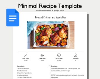 Recipe Template | Cookbook Template | Recipe Google Docs | Recipe Book Template | Recipe Binder | Minimal Recipe | Editable Recipe Printable