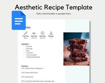 Recipe Template | Cookbook Template | Recipe Google Docs | Recipe Book Template | Recipe Binder | Aesthetic | Editable Recipe Printable