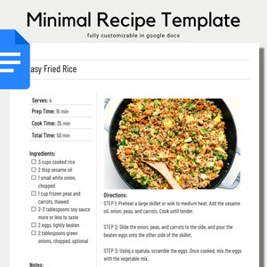 Recipe Template | Cookbook Template | Recipe Google Docs | Recipe Book Template | Recipe Binder | Minimal Recipe | Editable Recipe Printable