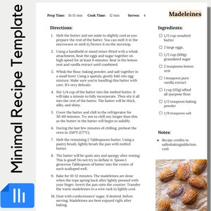 Recipe Template | Cookbook Template | Recipe Google Docs | Recipe Book Template | Recipe Binder | Minimal Recipe | Editable Recipe Printable