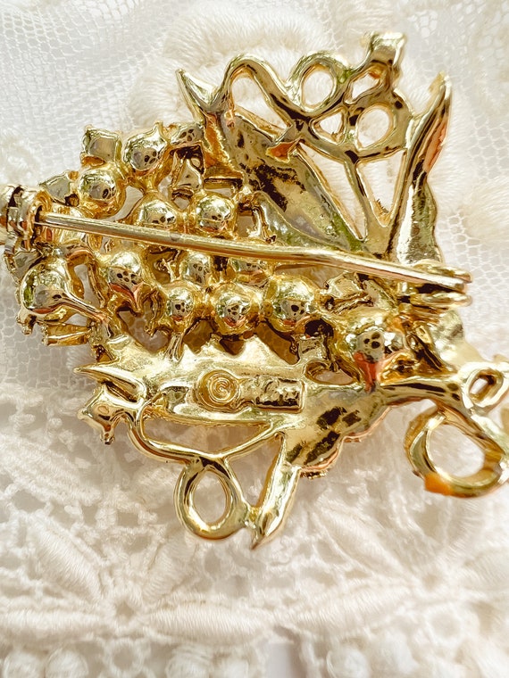 Vintage Coro Brooch with Baguette and Round Rhine… - image 5