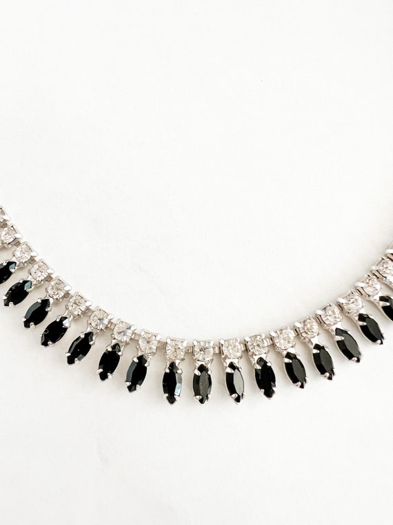 Vintage B David Black & Clear Rhinestone Necklace… - image 1