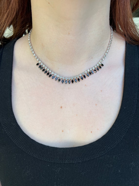 Vintage B David Black & Clear Rhinestone Necklace… - image 3