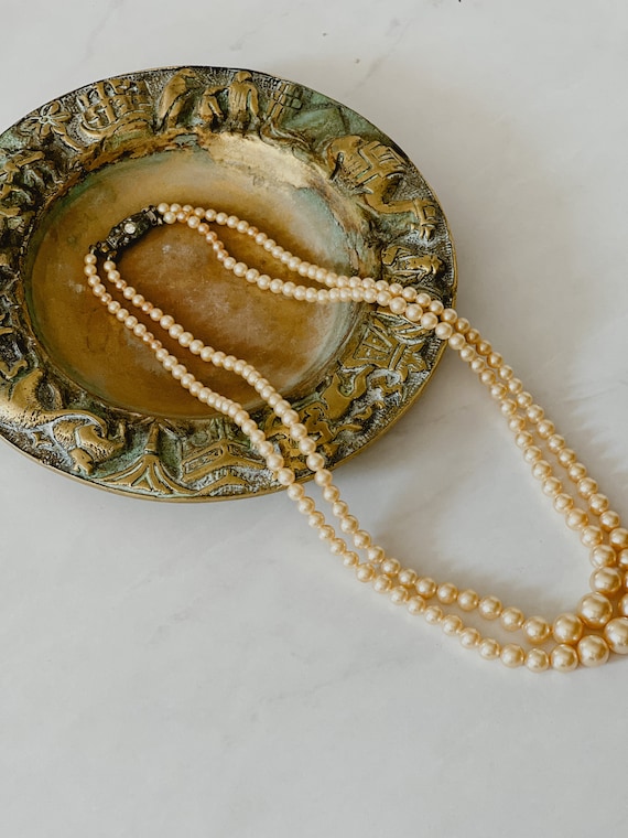 Antique Czech Cream/Gold Glass Pearl Necklace