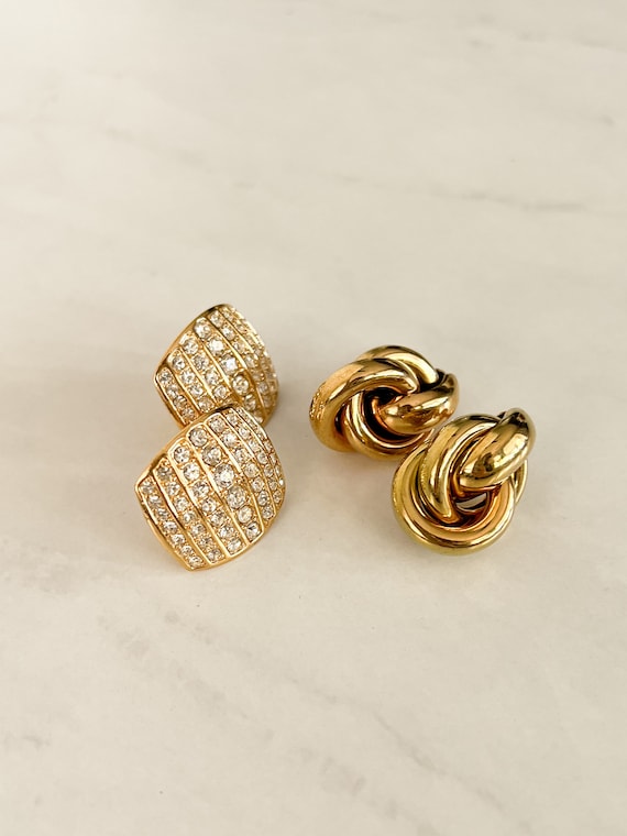 Vintage Napier Gold Knot Earrings & Gold Pavé Cry… - image 7