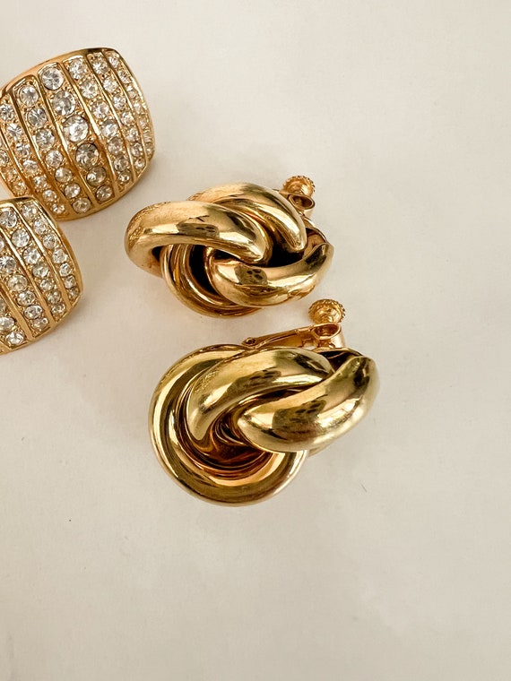 Vintage Napier Gold Knot Earrings & Gold Pavé Cry… - image 2