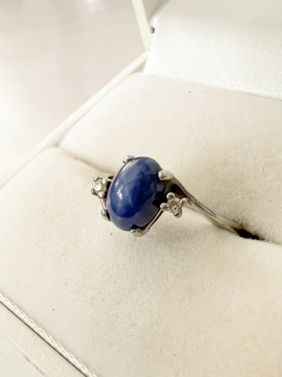 Vintage 10k White Gold Star Sapphire Ring with Dia