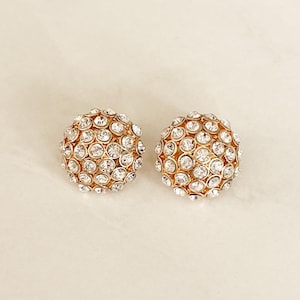 Vintage Carolee Clip-On Earrings, Gold-Plated Domed Pavé Crystal Rhinestone Earrings, Chunky 90s Oversized Earrings