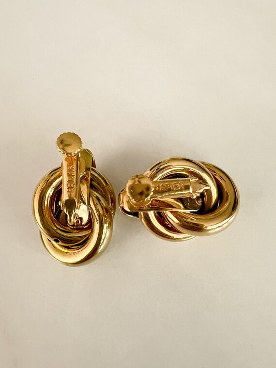 Vintage Napier Gold Knot Earrings & Gold Pavé Cry… - image 4