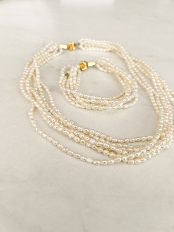 Vintage Freshwater Rice Pearl Multi-strand Necklac