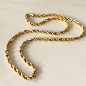 Vintage 24K Gold Plated Rope Chain Necklace – Classic Unisex Twisted Chain, Bold 80s-90s Style, 24 inch Rope Chain