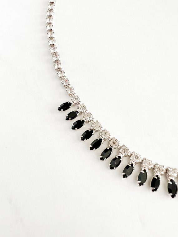Vintage B David Black & Clear Rhinestone Necklace… - image 4
