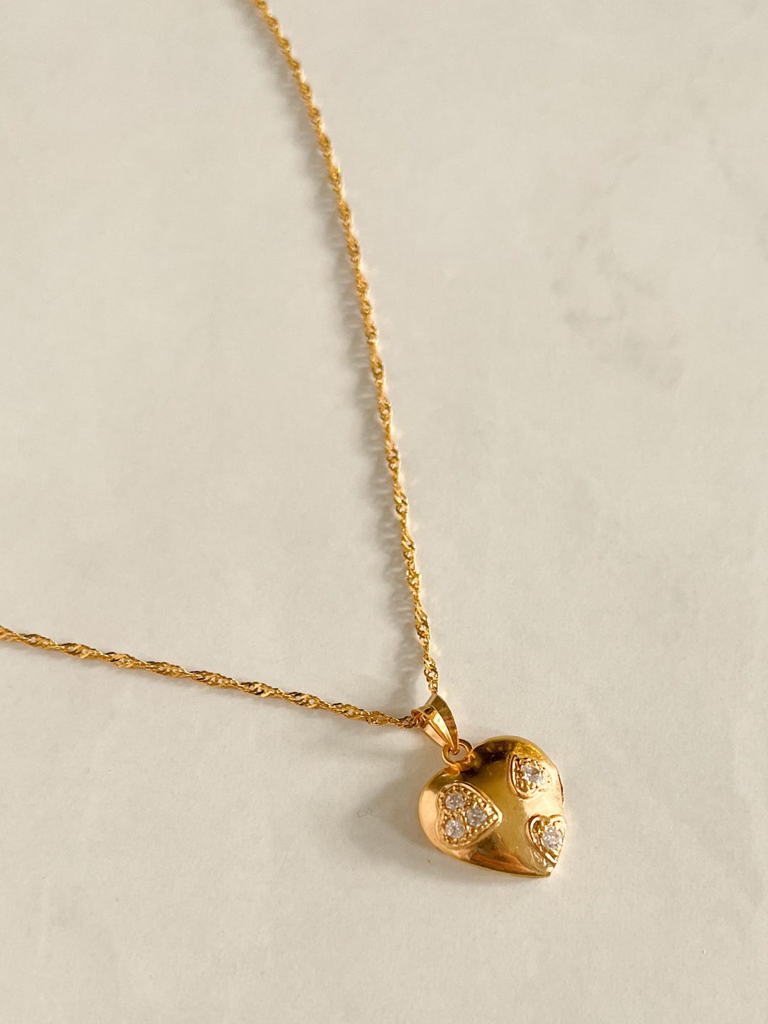 Vintage 21k Solid Gold Heart Pendant Necklace With Diamonds, Arab Gold ...