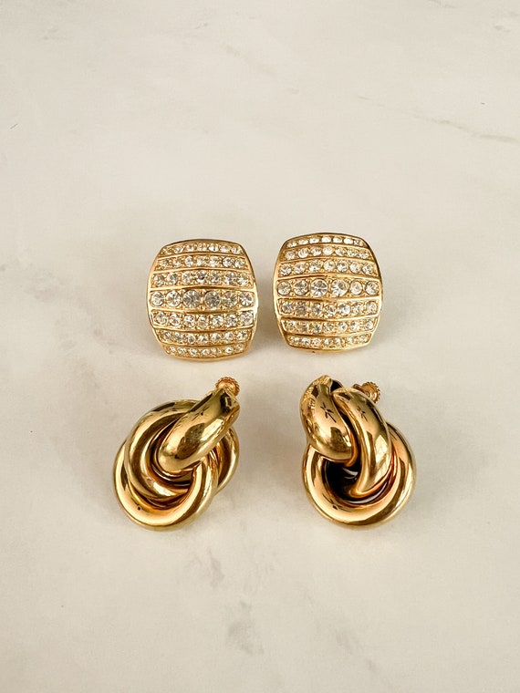 Vintage Napier Gold Knot Earrings & Gold Pavé Cry… - image 6