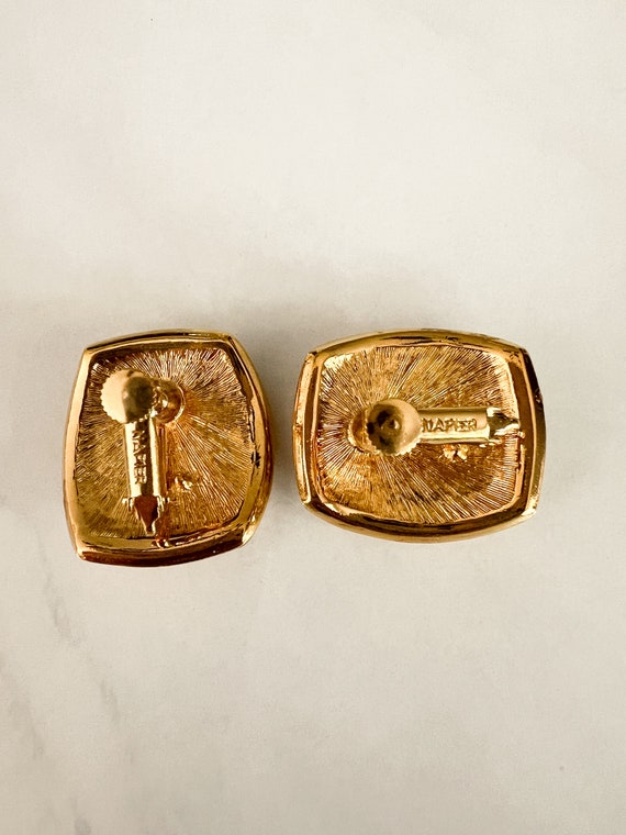 Vintage Napier Gold Knot Earrings & Gold Pavé Cry… - image 5