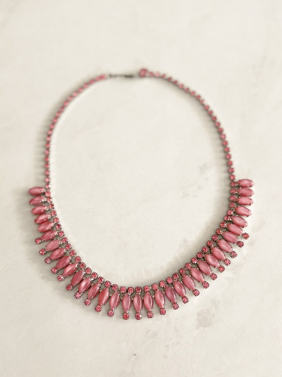 Vintage 50s Pink Moonglow Necklace, Pink Rhinesto… - image 3