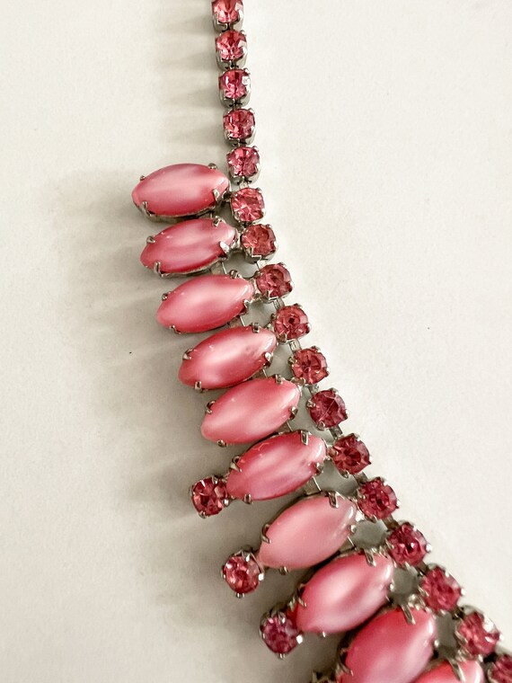 Vintage 50s Pink Moonglow Necklace, Pink Rhinesto… - image 4