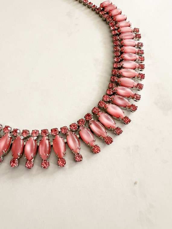 Vintage 50s Pink Moonglow Necklace, Pink Rhinesto… - image 6
