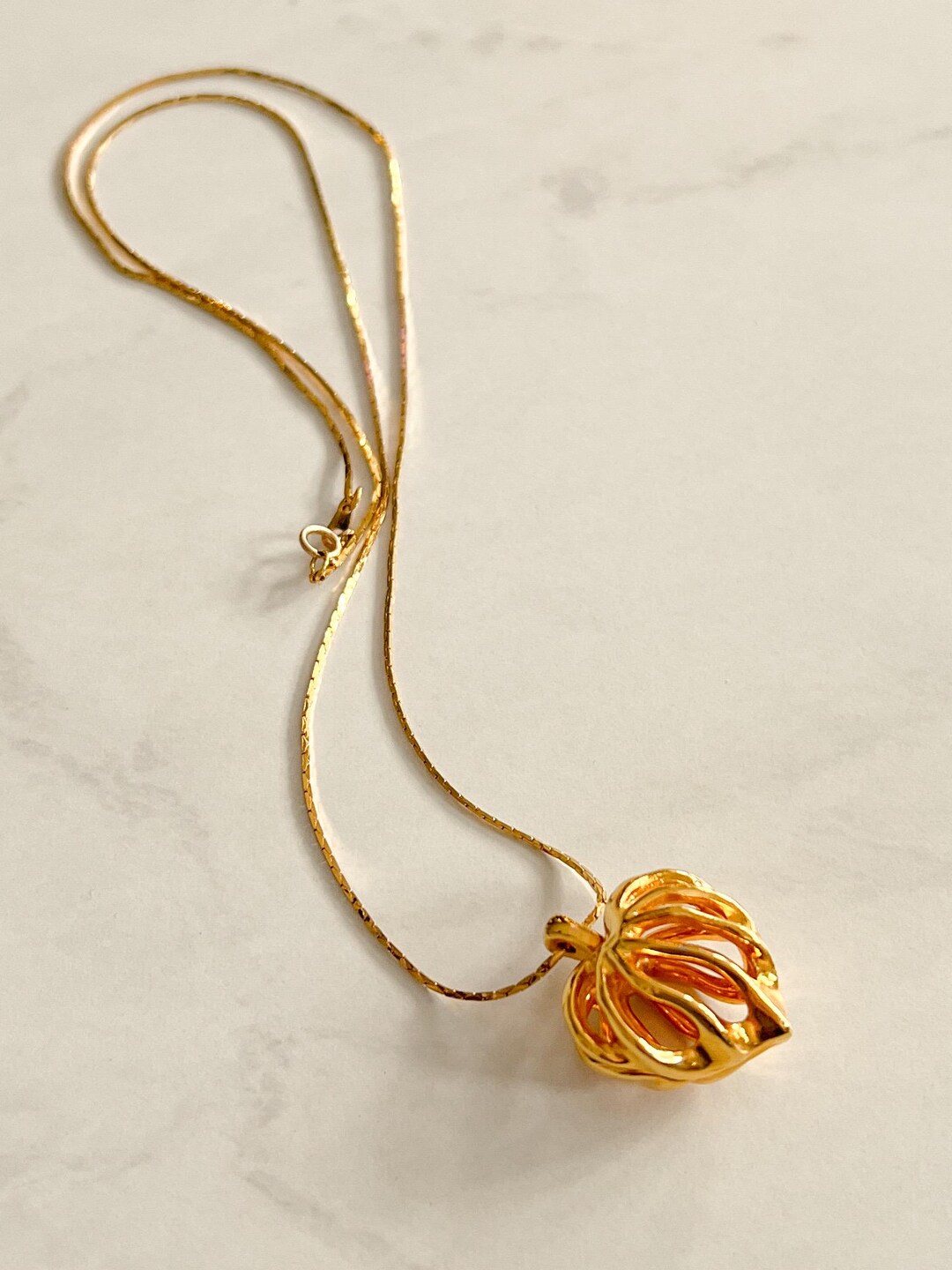 Vintage 14k Gold Filled Caged Heart Pendant Necklace Etsy