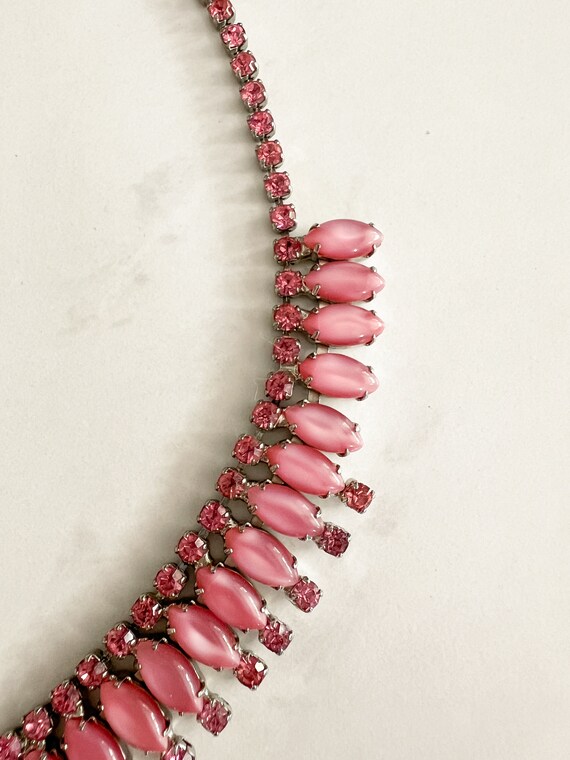 Vintage 50s Pink Moonglow Necklace, Pink Rhinesto… - image 2