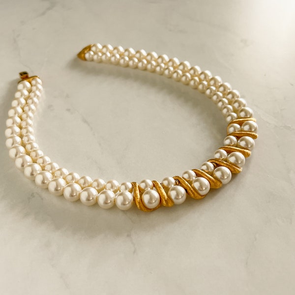 Stunning Napier 1980s Vintage Faux Pearl & Gold-plated Necklace | Aesthetic Necklace | Vintage Faux Pearl Necklace