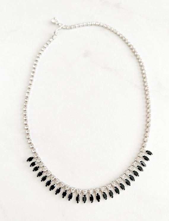 Vintage B David Black & Clear Rhinestone Necklace… - image 2