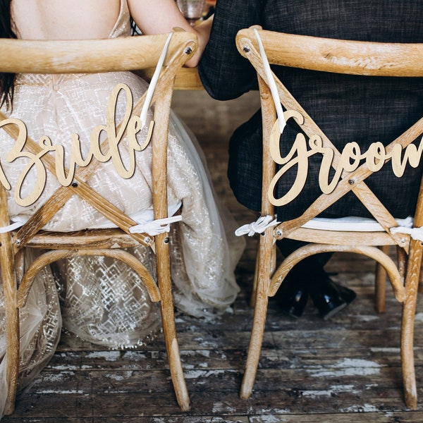 Bride and Groom chair signs, wedding decoration, wedding chair, chair sign