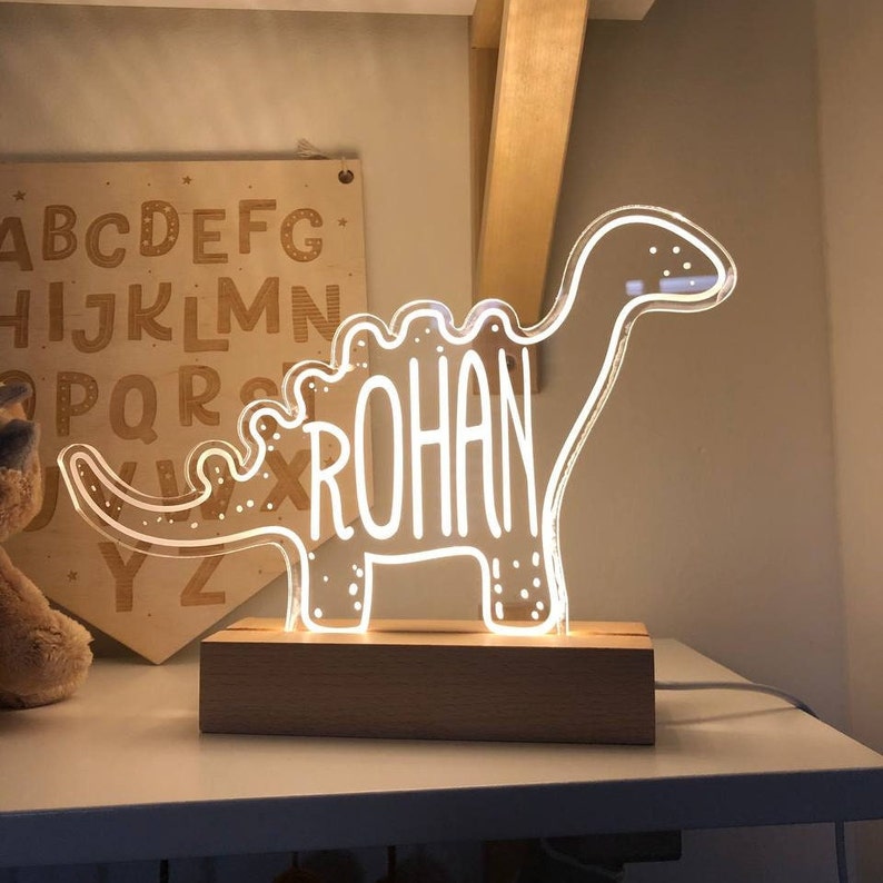 Personalised Dinosaur night light, children's night, nursery usb light image 1