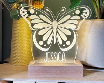 Personalised Butterfly night light, children's night, nursery usb light, Girls room light