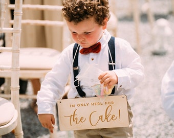 I'm only here for the cake ring bearer sign, page boy sign, wooden page boy wedding sign, aisle sign, here comes the bride sign