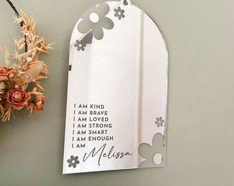 Personalised Affirmation Mirror, Daisy mirror, daily affirmations