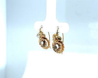Antieke victoriaanse oorbellen 14 kt goud met roosdiamanten