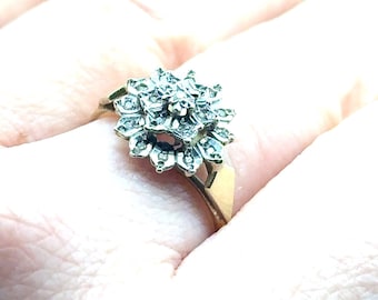 Vintage Sterbloemring met diamanten 14kt goud