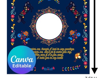 Puede incluir: Una descarga digital imprimible de 18,3 cm de ancho por 19,3 cm de alto con un diseño de arte popular mexicano colorido con un marco circular, dos caballos y un borde floral. El texto "Recuérdame, aunque tuve que decir adiós. Recuérdame, no dejes que te haga llorar. Porque incluso si estoy lejos, te guardo en mi corazón." está incluido en el diseño.