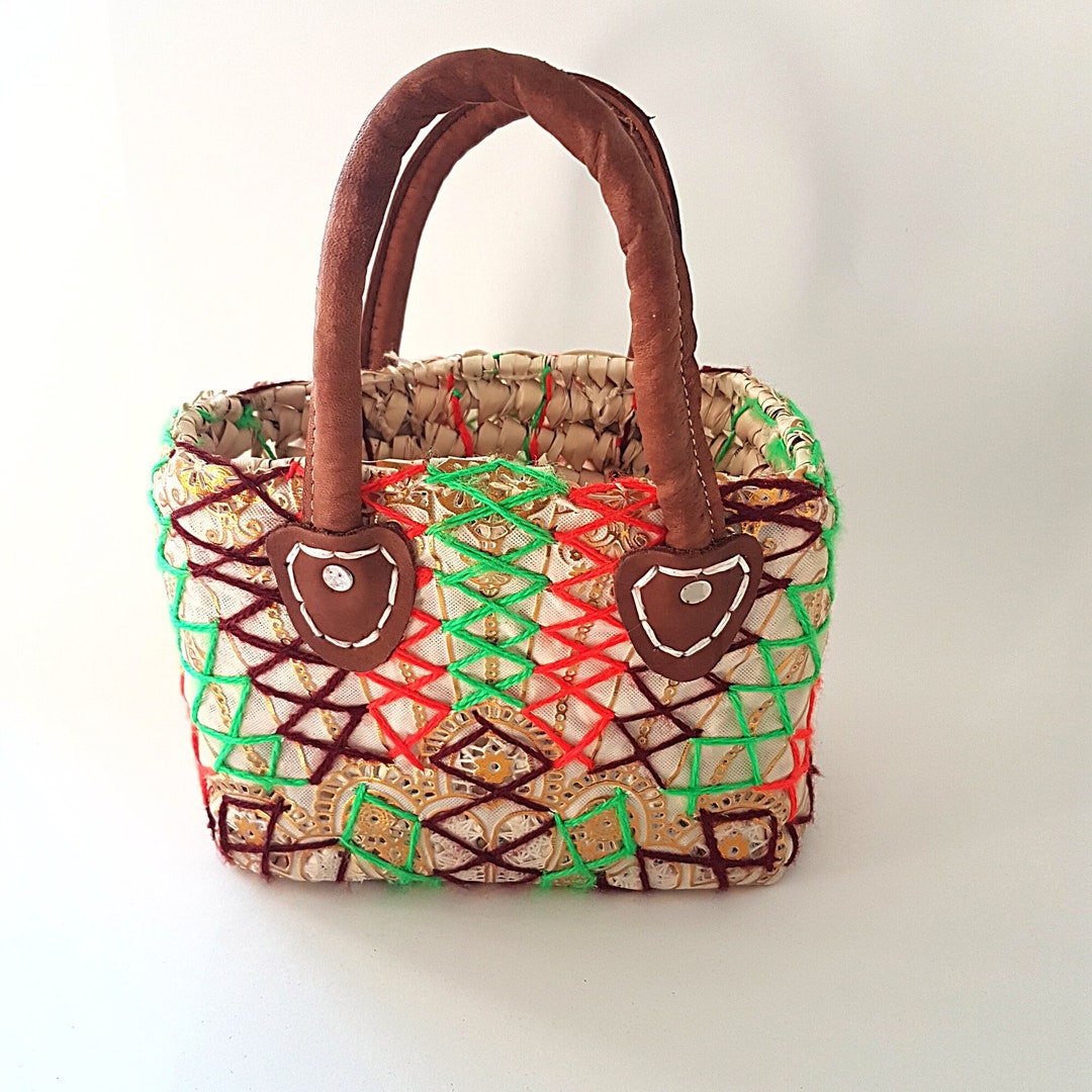 Straw Bag Monogram Bag Genuine Leather Handles Hand Crafted Etsy