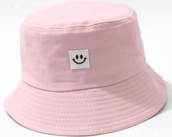 Embroidered Smiley Face Bucket Hat, Unisex, Mens, Womens