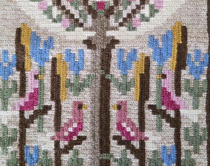 Vintage Swedish Embroidered Picture  with Folk Design