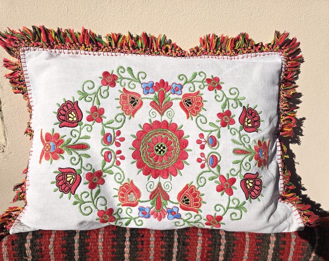 Pretty Antique Hungarian Embroidered Cushion Cover