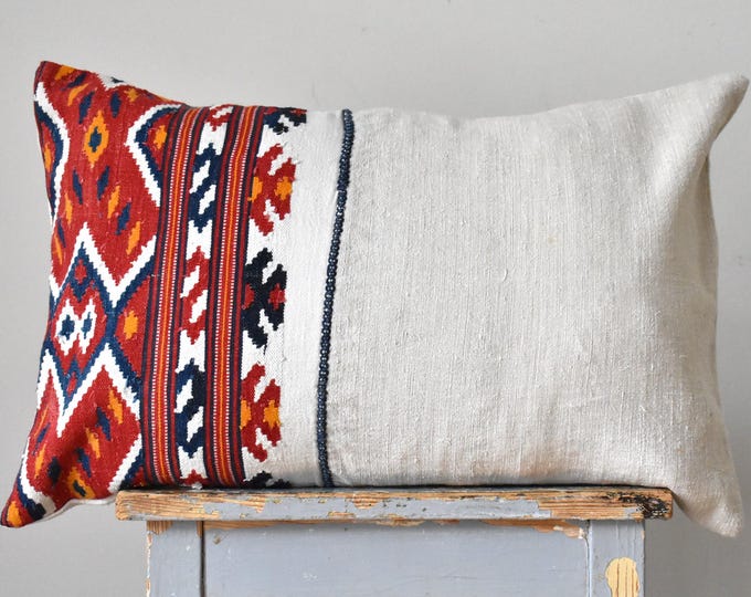 Cushion Cover from Antique Home Woven Romanian Kilim Cloth