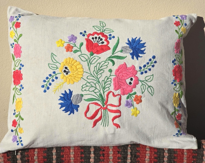 Pretty Vintage Hungarian Embroidered Cushion Cover