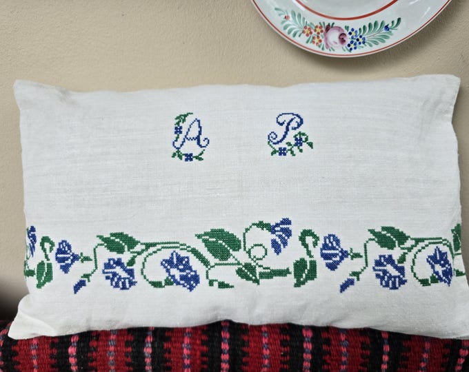 Cushion Cover from vintage Embroidered Cloth AP monogram