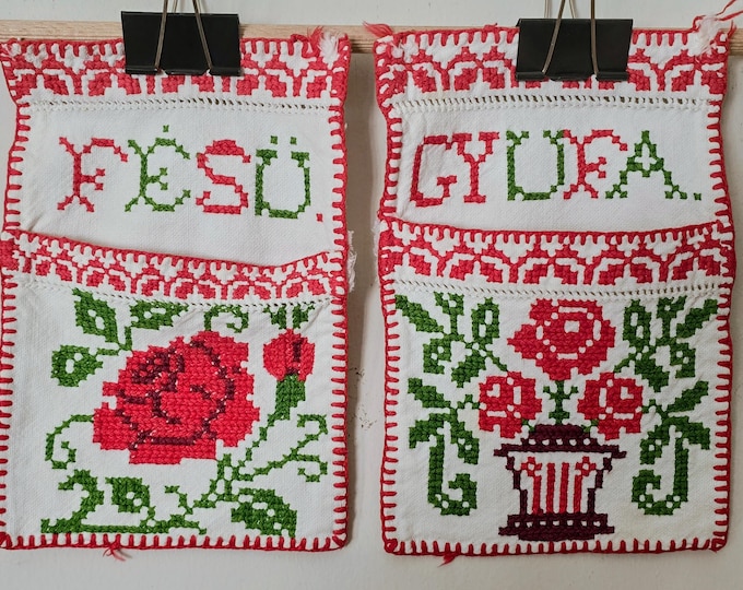 Vintage Transylvanian Embroidered Comb and match holders