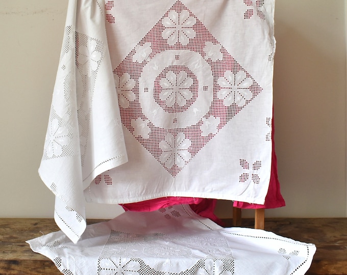 Two pieces of beautiful Transylvanian Hardanger on linen 70 x 66cm