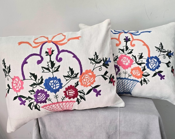A Pair of Cushion Covers from Vintage Hungarian Embroidery