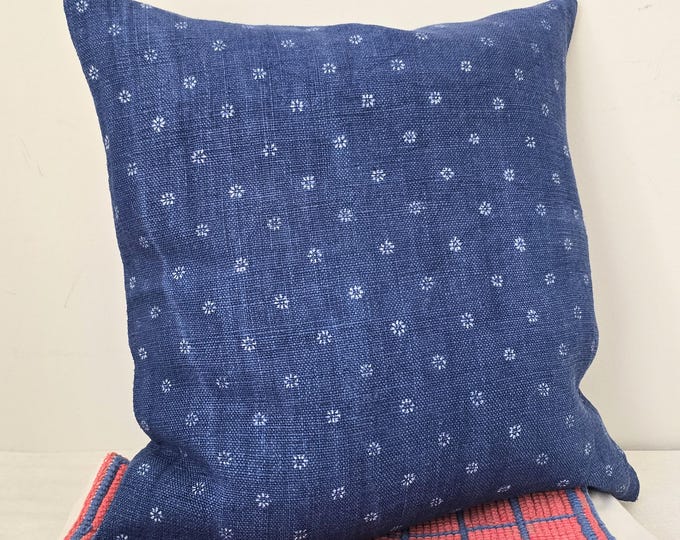 Cushion cover from block printed, kndigo dyed vintage hemp