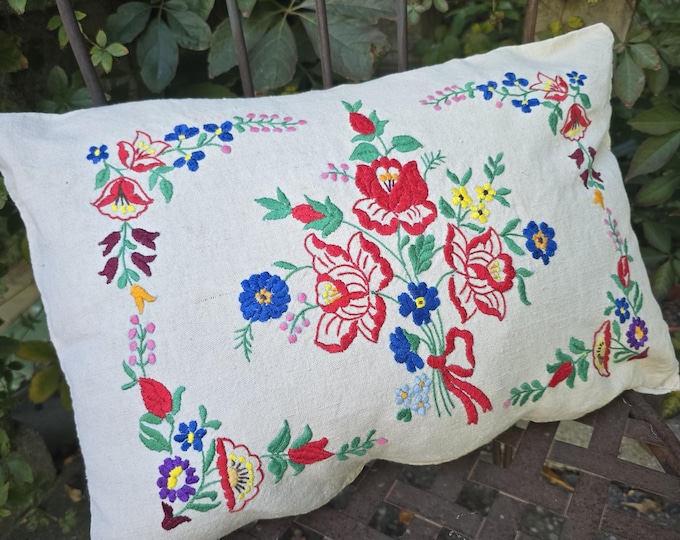 Pretty Antique Hungarian Embroidered Cushion Cover