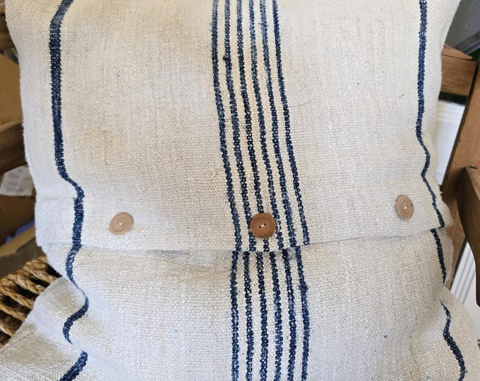 Vintage Hemp Grainsack Cushion Cover, Hungarian Linen Stripes