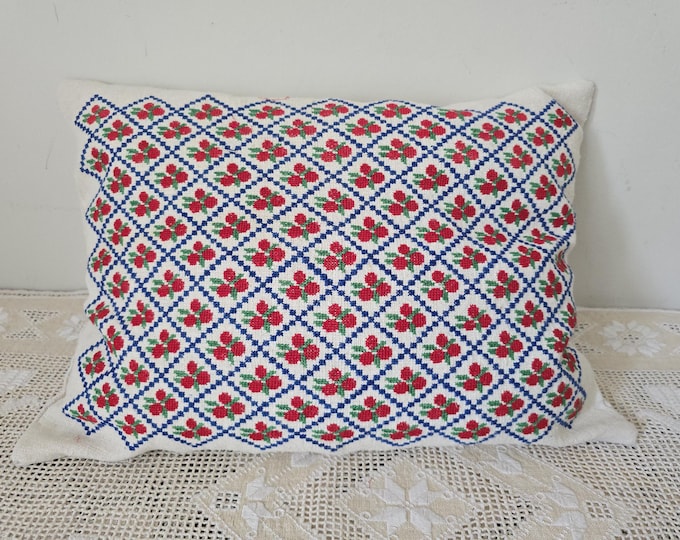Cushion Cover from vintage Embroidered Cloth. Cherries