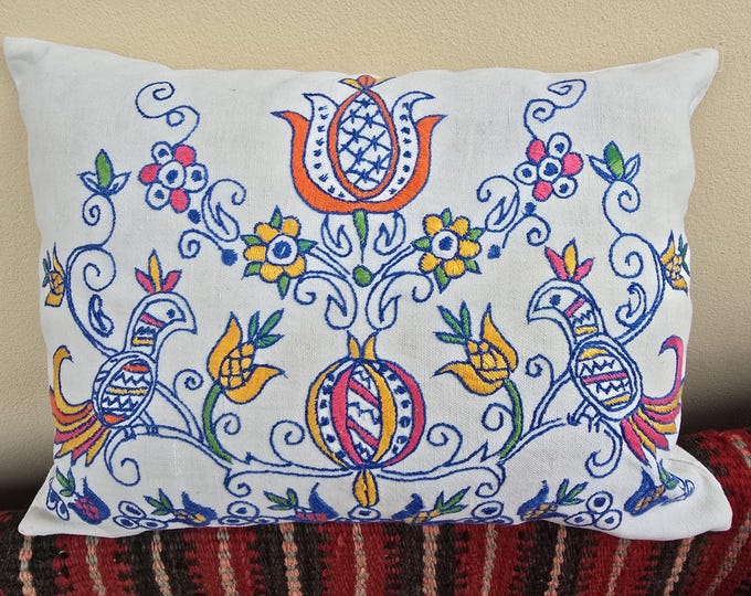 Pretty Vintage Hungarian Embroidered Cushion Cover