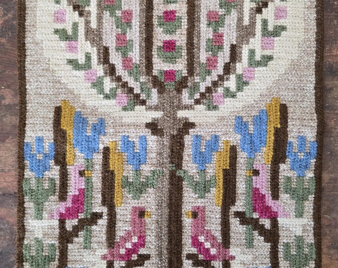 Vintage Swedish Embroidered Picture  with Folk Design
